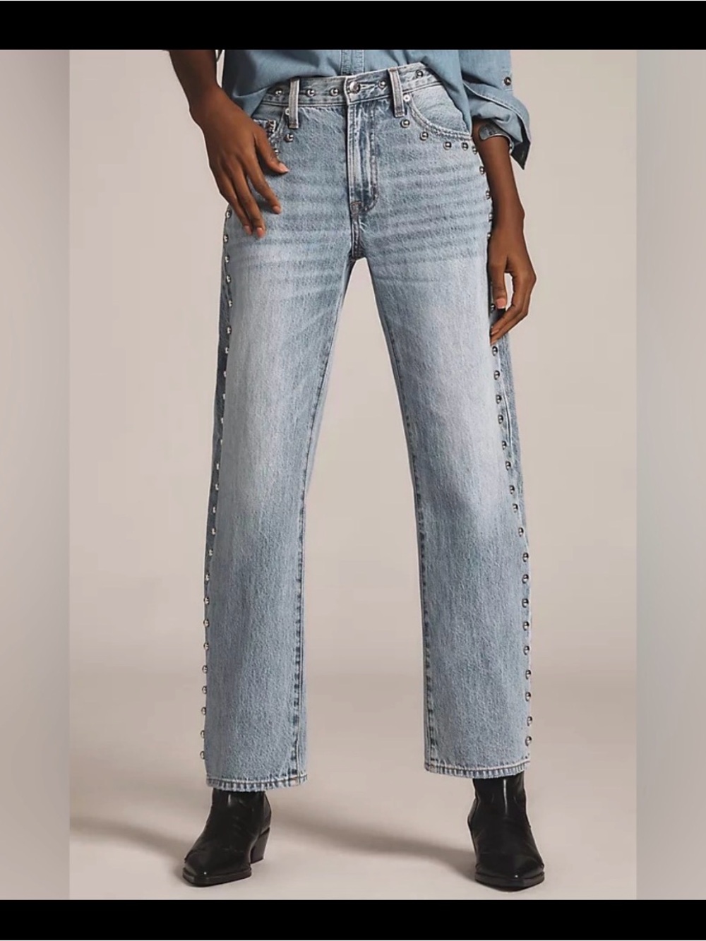 pistola Light Wash Studded Wide Leg Jeans